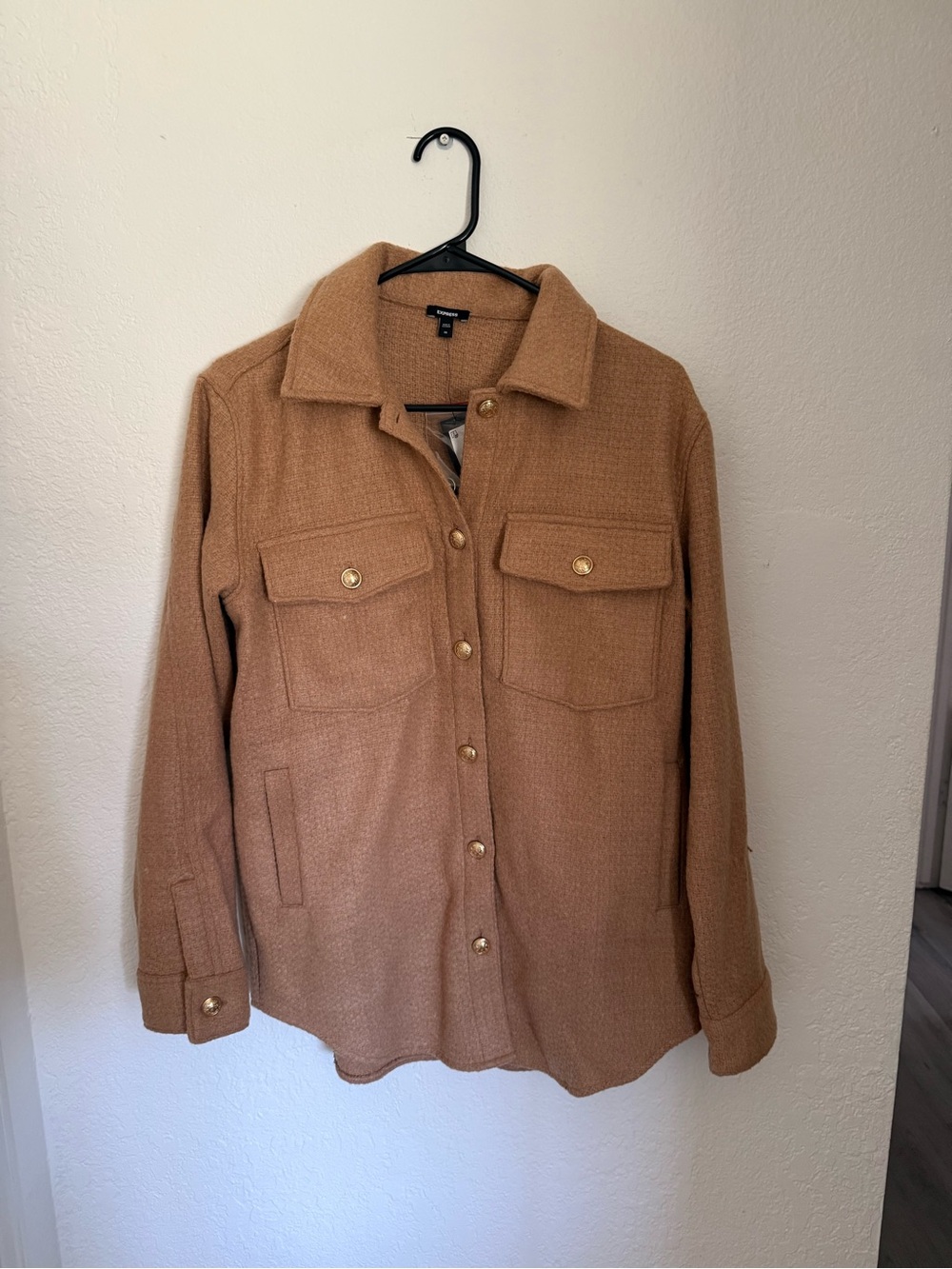 Button-Front Shacket in Camel Brown